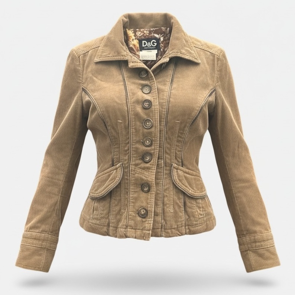 D&G Dolce & Gabbana Women's Brown Corduroy Button Jacket Extra Small Size 2